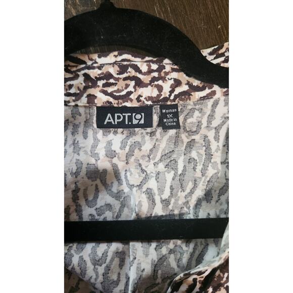 Apt. 9 Women's 1X Brown Leopard Print Blouse Shirt Button Up Stretch Classic Top - Picture 2 of 10